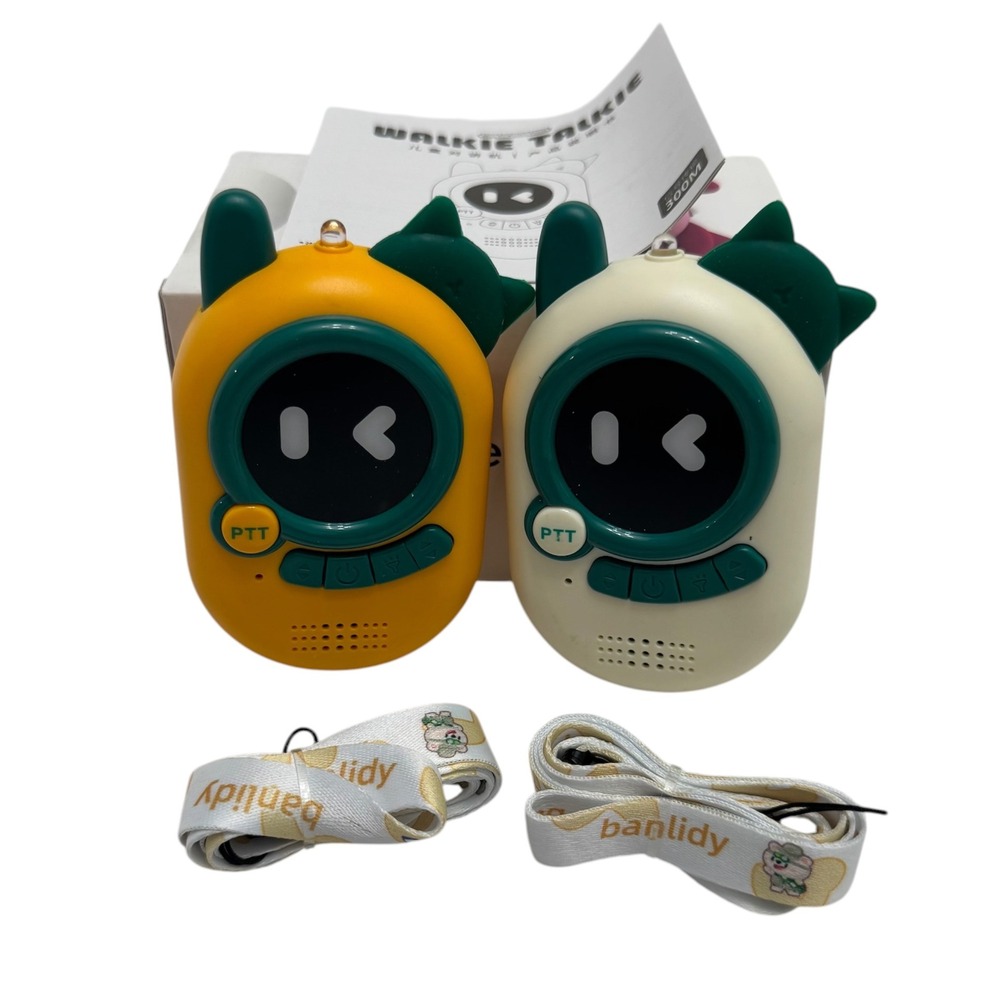 New Walkie-Talkie Pair in Yellow & Cream Toy for young kids with lanyards